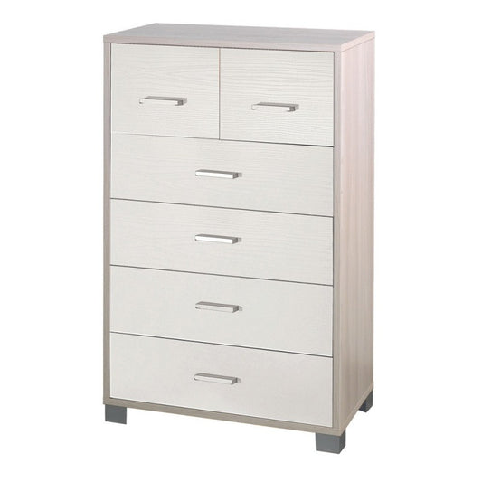 Cómoda alta para dormitorio con seis cajones en Olmo Blanco 70x41x h112 cm