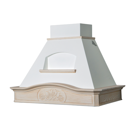 Campana extractora DÉSIRÉE de acero inoxidable blanco y estructura de madera con incrustaciones color cuerda 120 cm