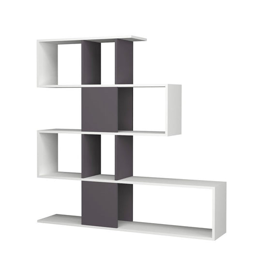 Estantería librería 4 niveles 9 compartimentos blanco gris 145x29xh.145 cm