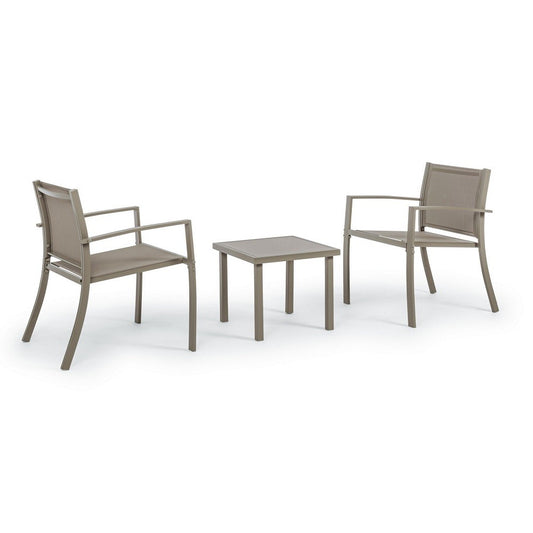 Conjunto de jardín de 3 salones de metal gris tórtola Auri