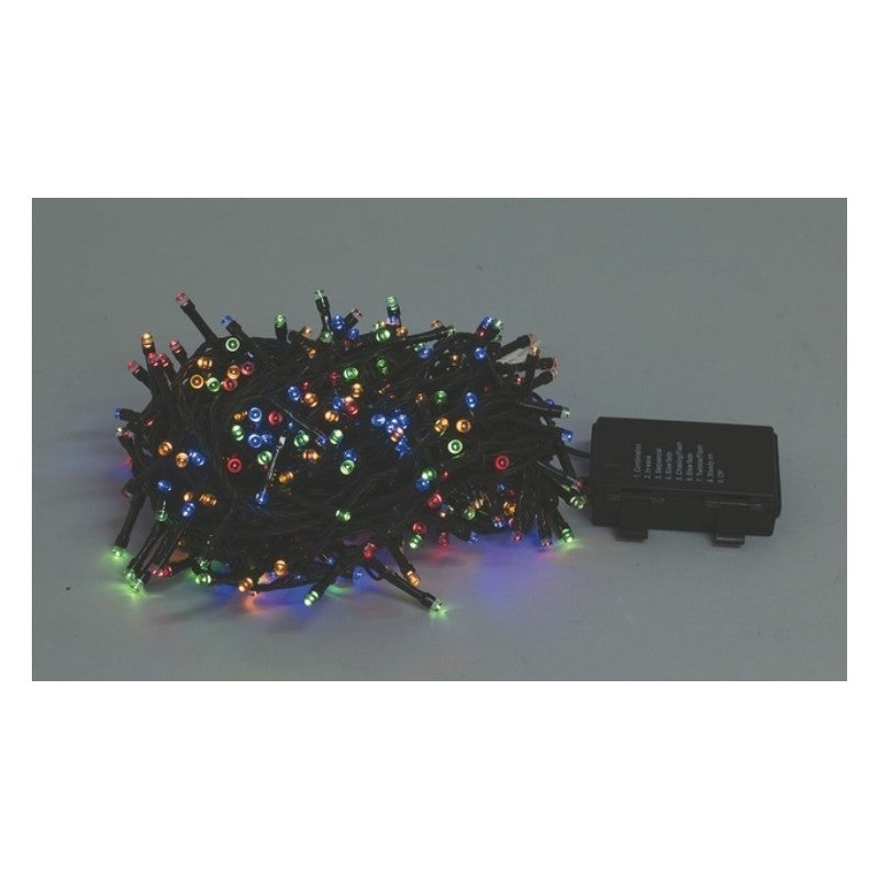 Cadena de luces navideñas a pilas con 60 LED de color blanco cálido, 410 cm de largo con extensión de 50 cm, 2 W de potencia y 8 funciones de iluminación diferentes.