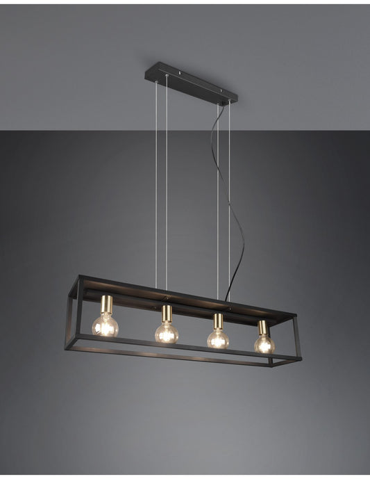 Suspensión Para Salón 4 Luces Marco Metálico Negro Vito Trio Lighting