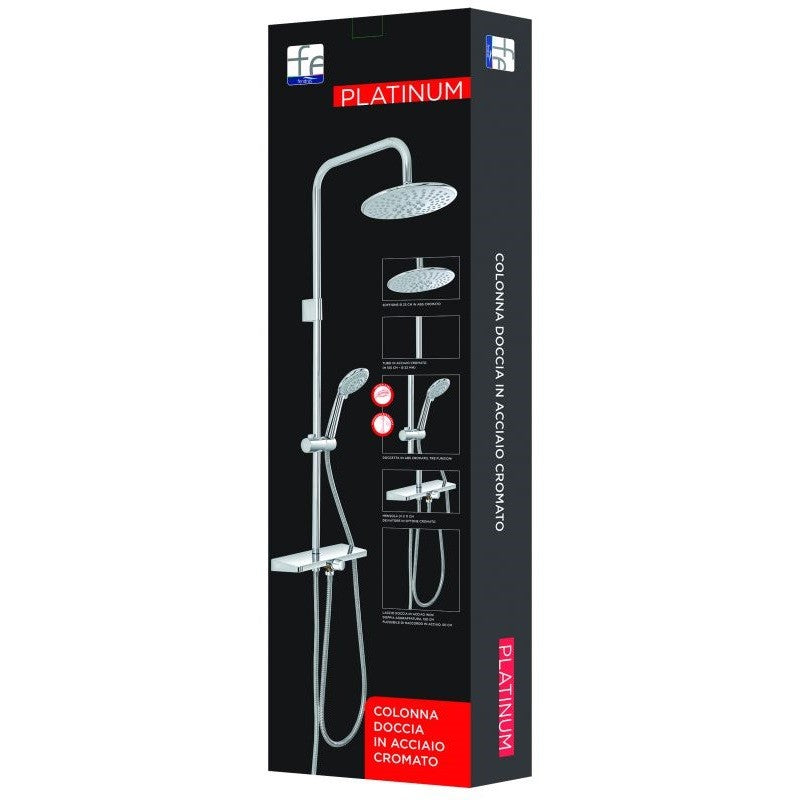 Conjunto columna de ducha de acero cromado con estante desviador central