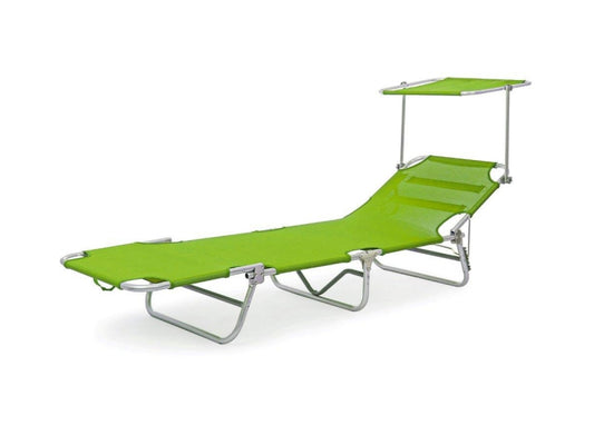 Tumbona plegable verde con sombrilla