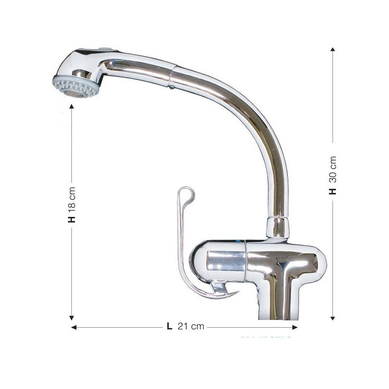 Grifo monomando para fregadero de cocina con ducha extraíble h. 30x21cm