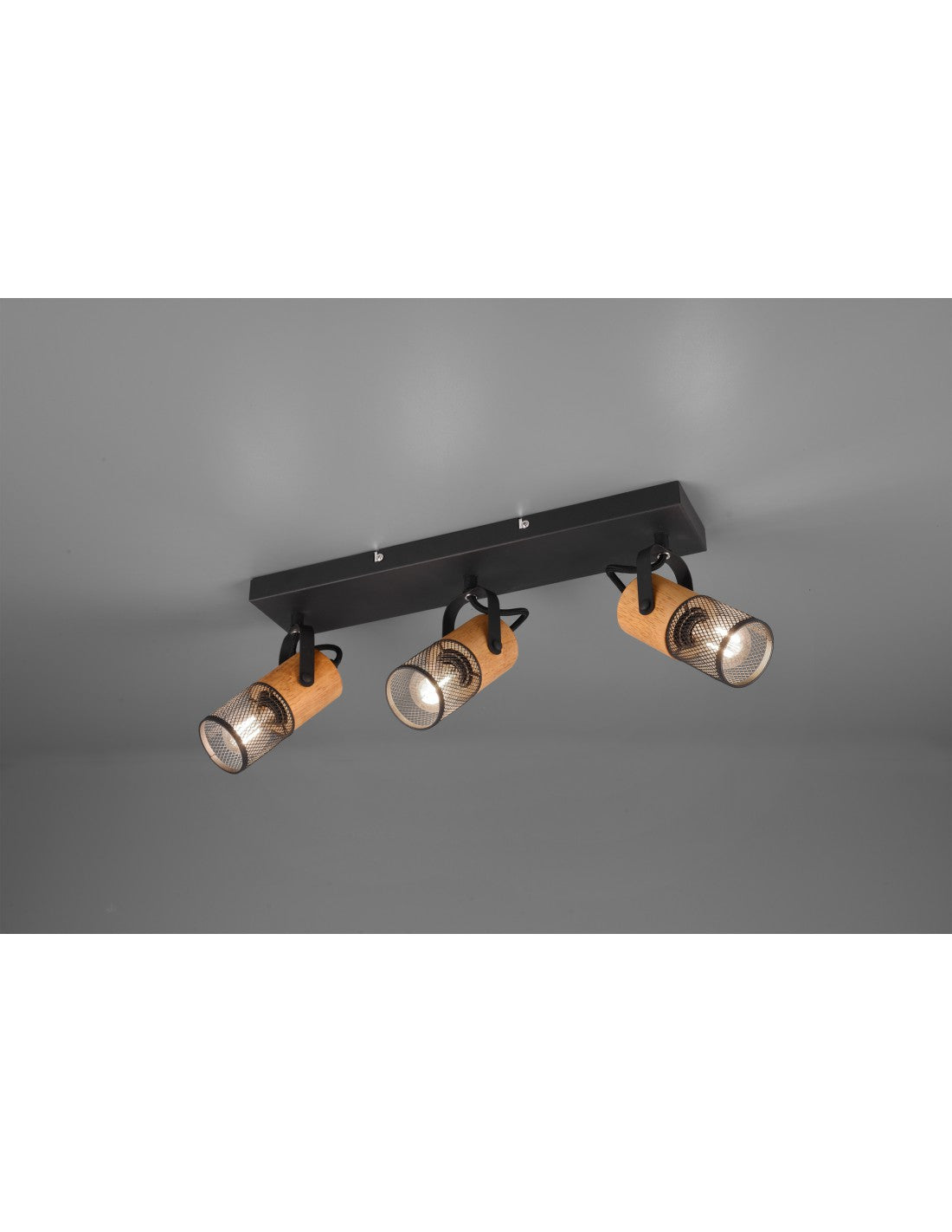 Tosh Foco negro 3xE14 Spot madera y jaula de metal L44 cm Trio Lighting