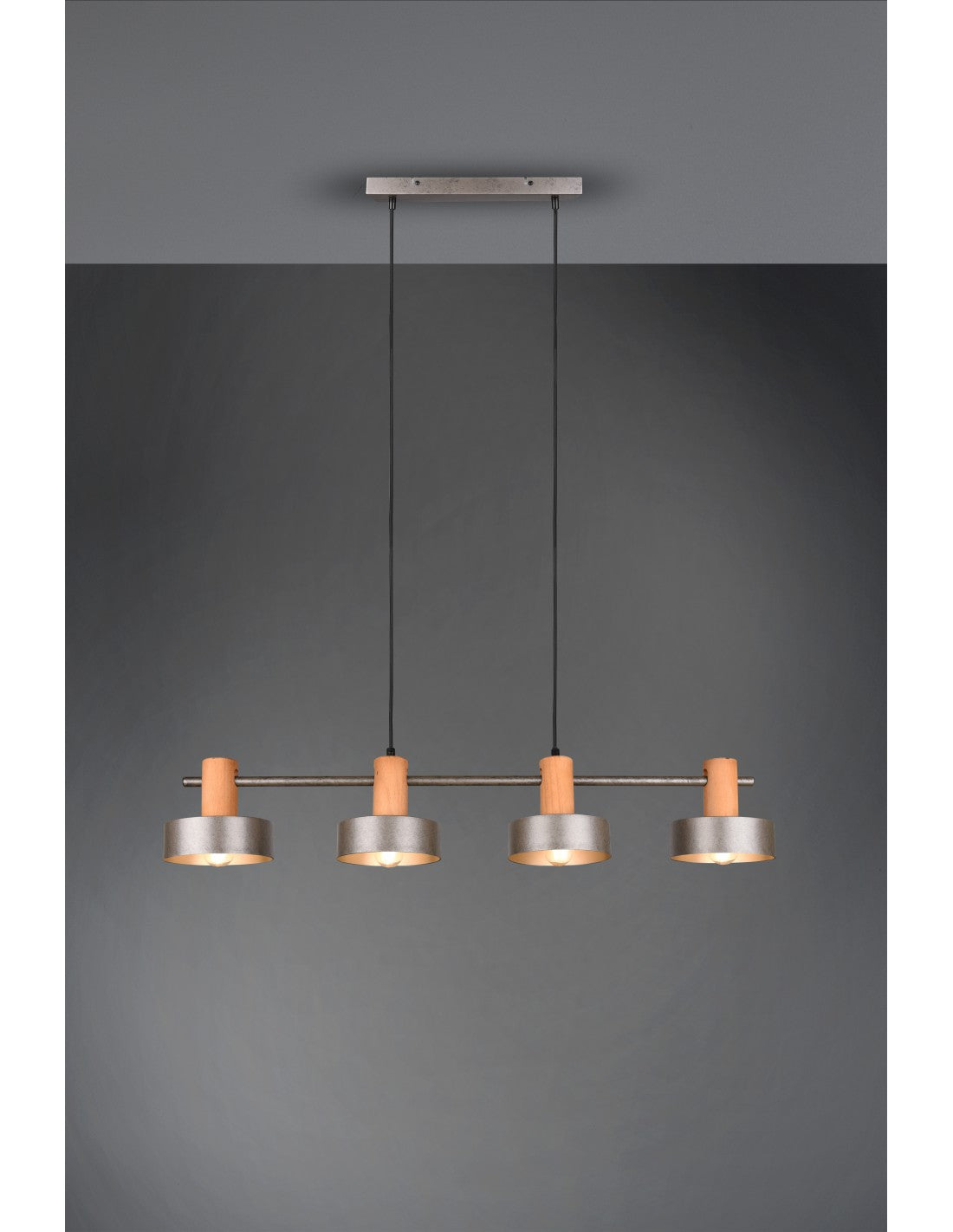 Gaya Suspensión 4xE14 Níquel Envejecido Y Madera L90 cm Trio Lighting