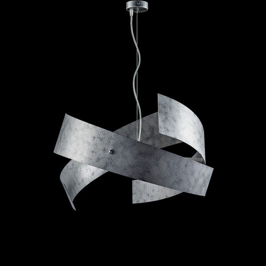 Lámpara colgante industrial de hierro lacado con decoración plateada, 3 luces 57xh.28 cm