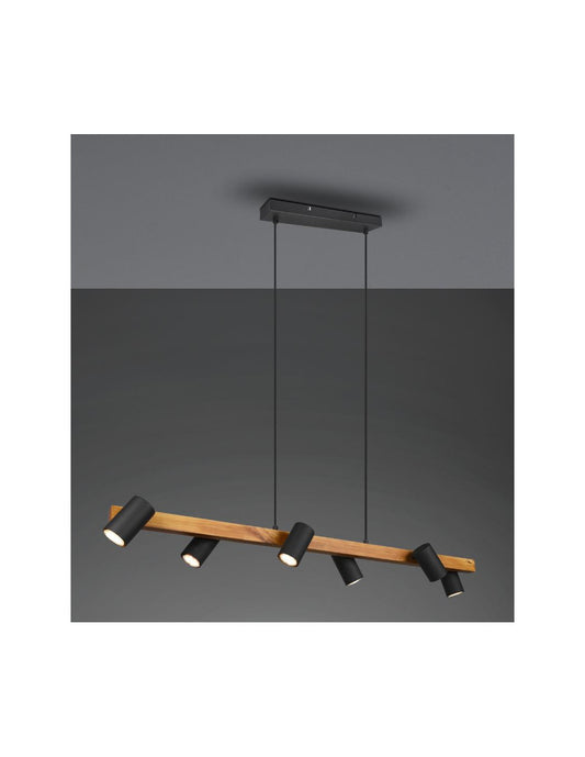 Lámpara de araña de isla de madera 6 puntos negros cilíndricos ajustables Marley Trio Lighting