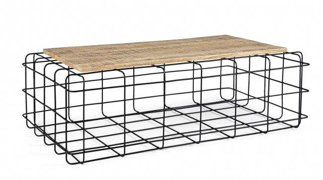 Mesita Trellis rectangular de metal y madera