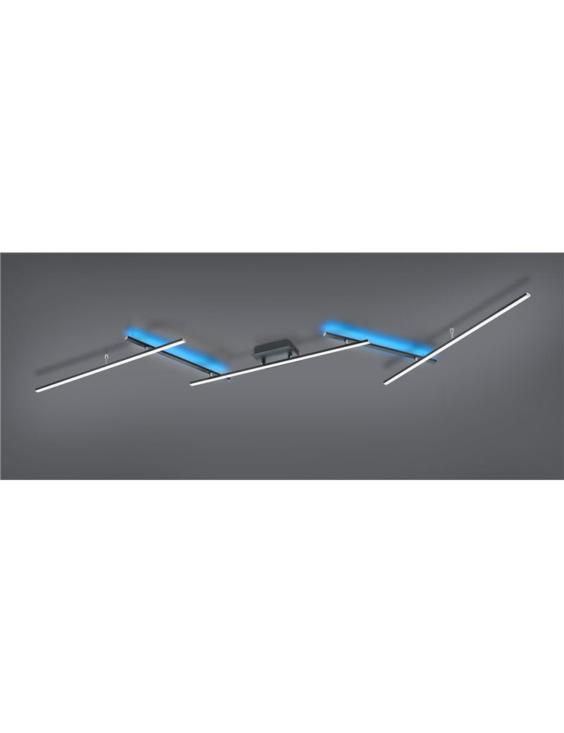 Plafón LED Arvin con varillas orientables, retroiluminación RGB negra con mando a distancia multifunción l. LED moderno de 245 cm.