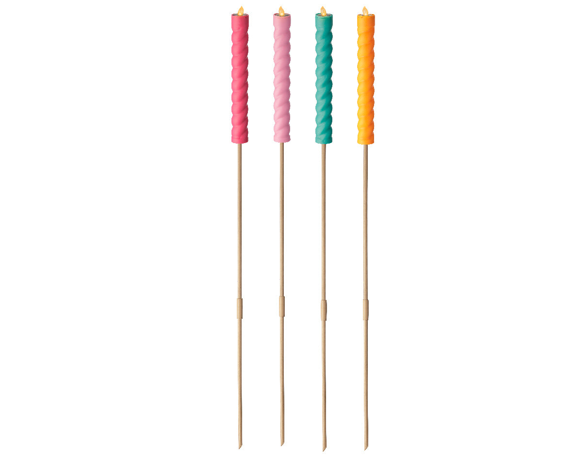 Vela solar en plástico efecto llama - fuego 4 colores surtidos