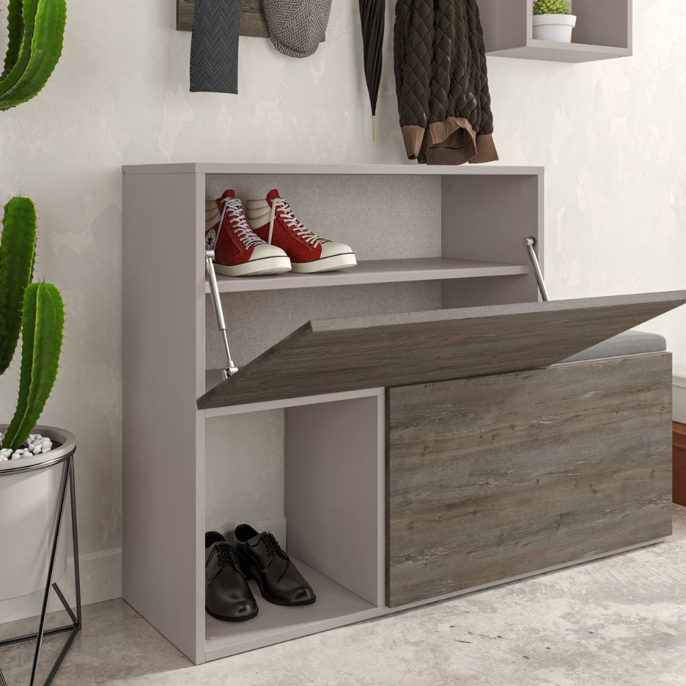 Mueble de entrada zapatero Holdon en color café oscuro gris paloma