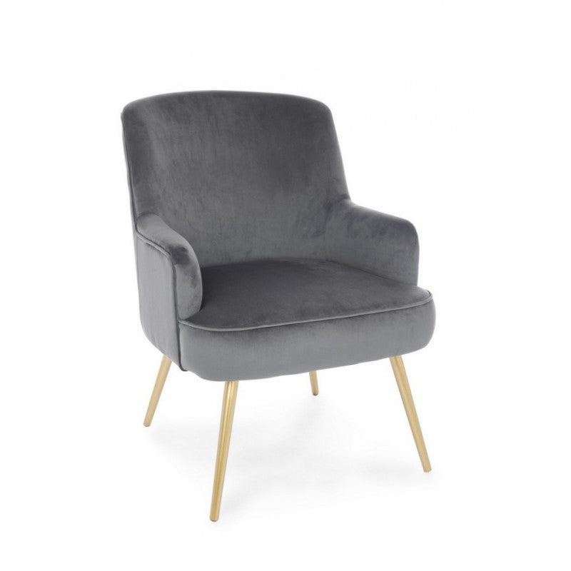 Sillón Clelia gris efecto terciopelo dorado