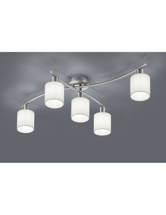 Garda Nichel, lámpara de techo con 5 pantallas de tela blanca, longitud 75 cm, Trio Lighting