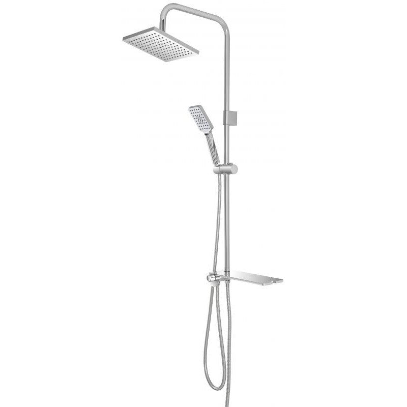 Conjunto de columna de ducha de acero cromado con estante.