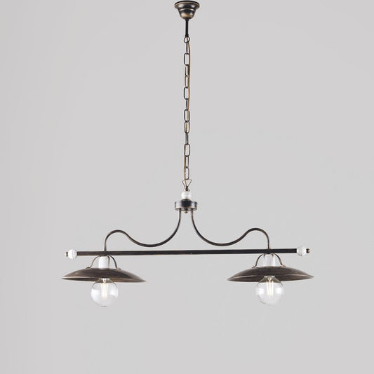Lámpara de araña industrial marrón de hierro blanco dorado con dos luces 87x h36 cm