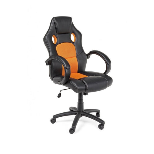 Sillón de oficina con pulseras Racing negro-naranja en símil piel