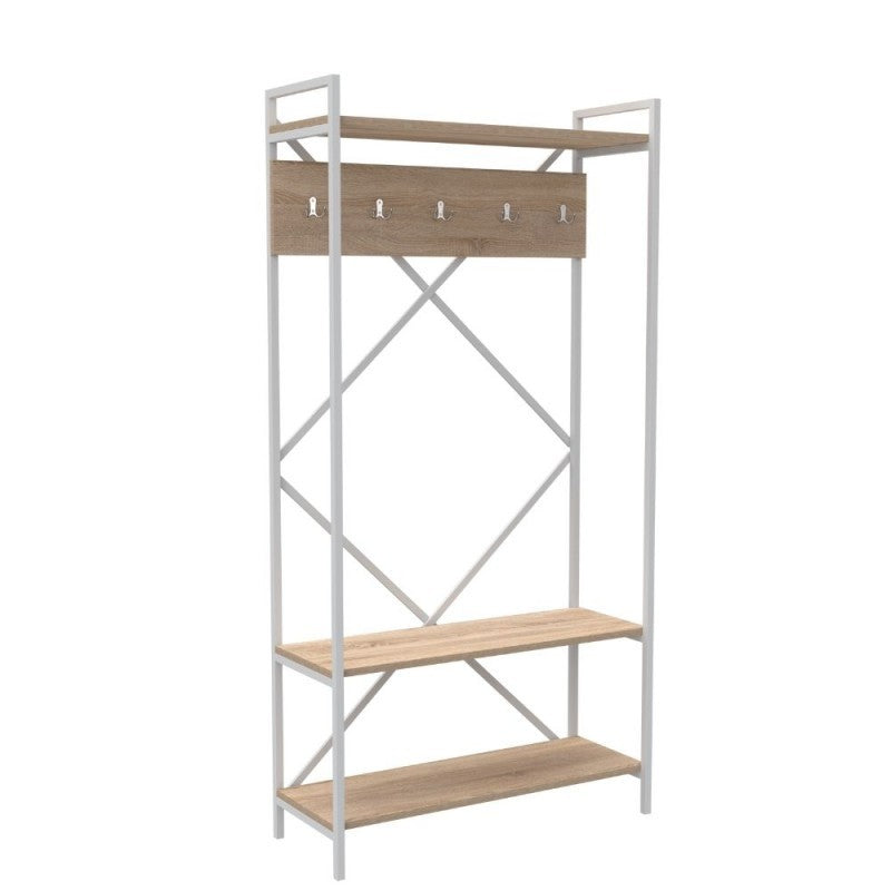 Estante de entrada de metal blanco para percha 90x35xh.180 cm
