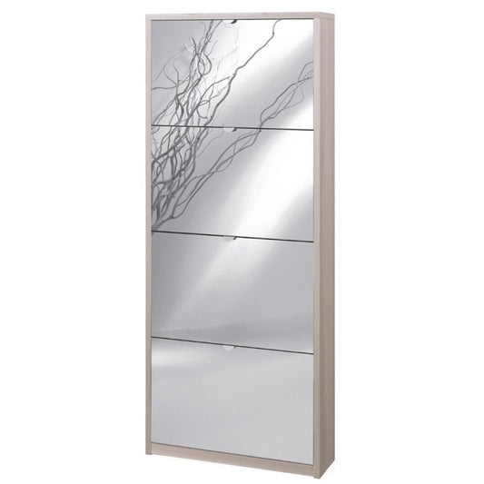 Zapatero delgado que ahorra espacio con cuatro puertas con espejo en Light Olmo 63x18x h154 cm