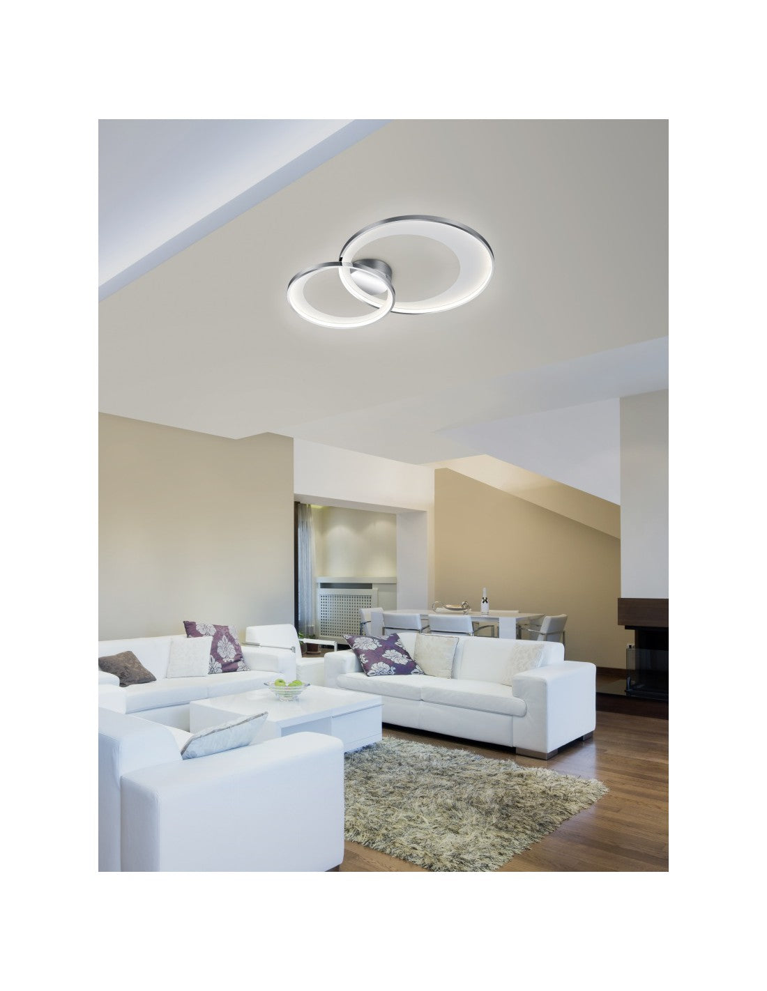 Granada Plafón Doble Círculo Cromo LED 29w Regulable L59 cm Trio Lighting