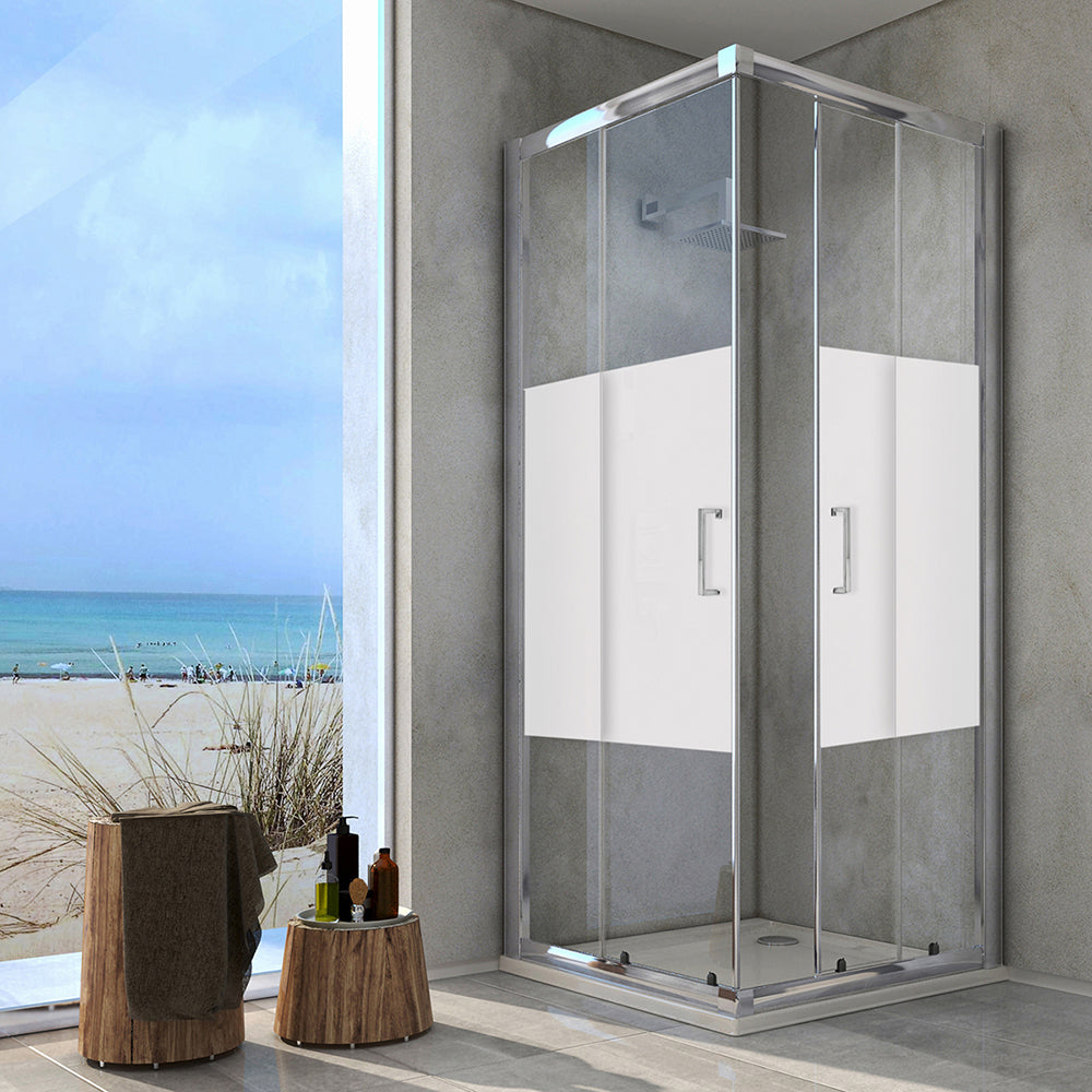 Ducha de esquina en vidrio serigrafiado - Línea Essential