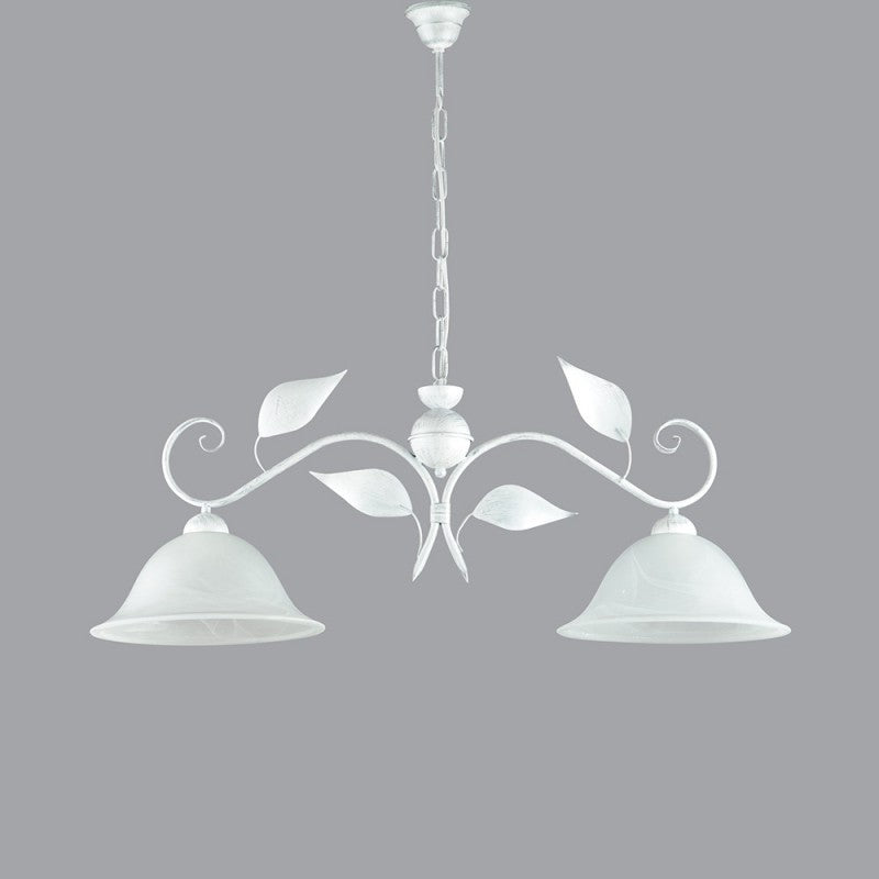 Lámpara colgante de dos luces de hierro blanco plateado 93x h34 cm