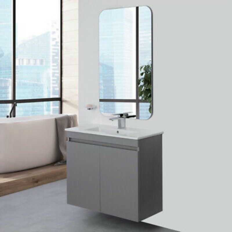 SLIM Composición de baño suspendida Línea Pastel, color Gris Medio 80x37x h69 cm