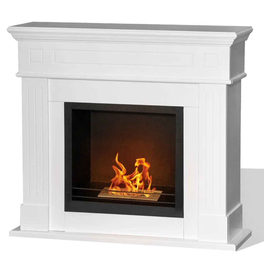 Chimenea de bioetanol Cambridge biochimenea de suelo en madera blanca 110x37xh.102 cm