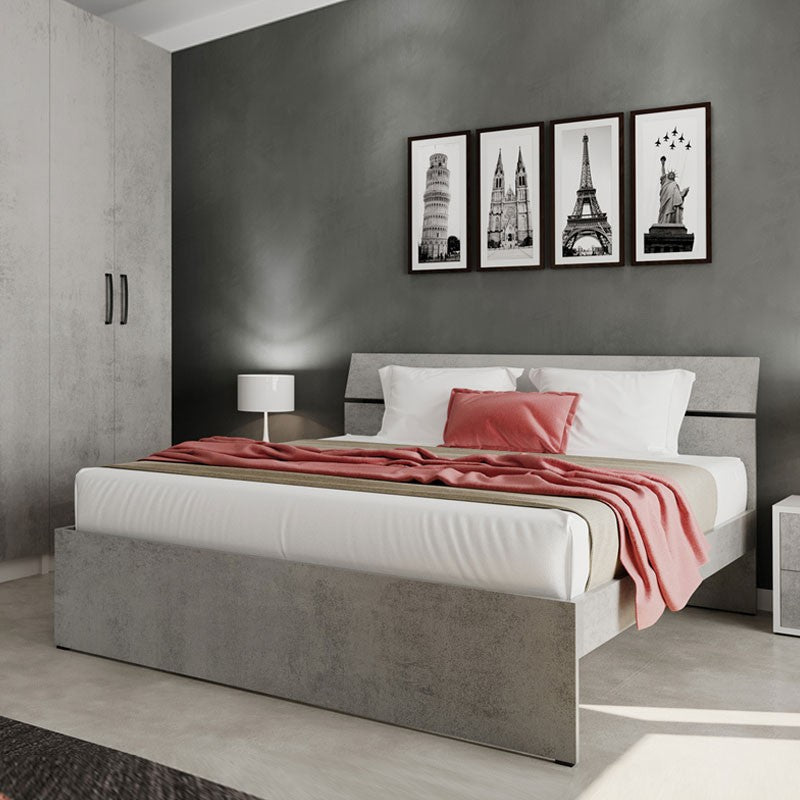 Cama doble para dormitorio en color gris hormigón 200x171xH 98 cm