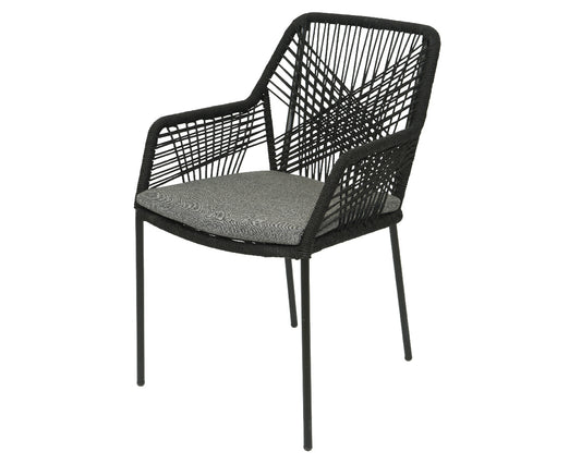 Silla Apilable Sevilla Negra En PP Con Cuerda Para Exterior Con Cojín