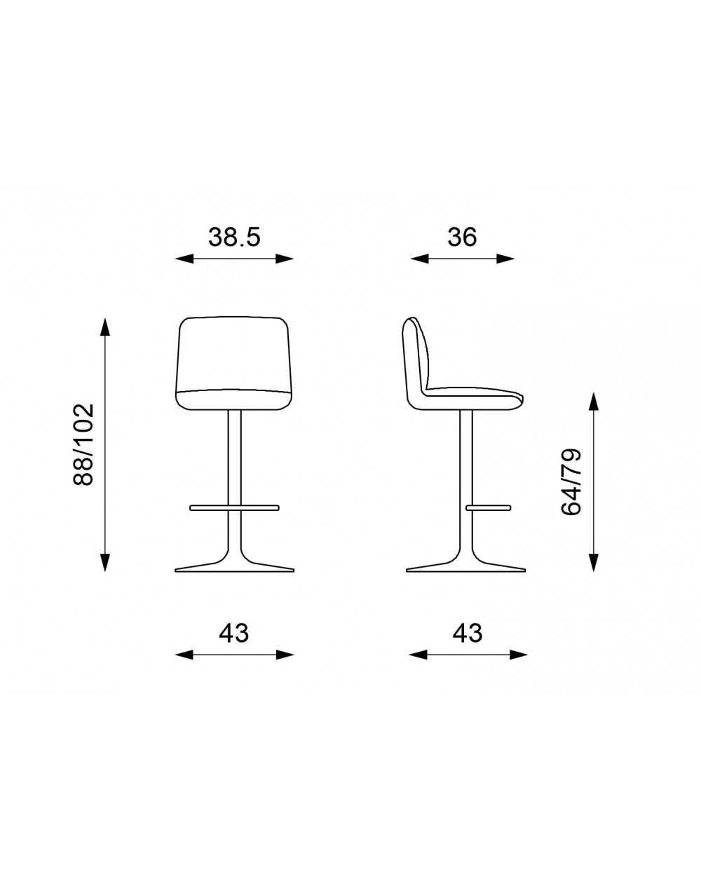 2x Taburete de tela gris claro-gris claro-blanco-gris cromo 38,5 cm x 36 cm Alt. 88-102 cm