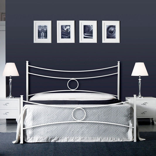 Cama doble de hierro con estribo Bianco CONCA 166x208x h117 cm