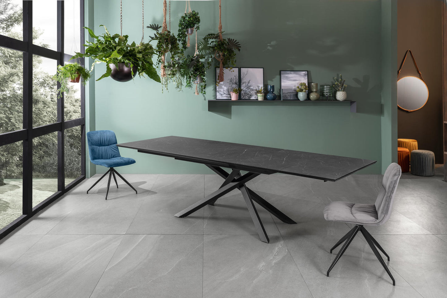 Mesa extensible con tapa de mármol negro 170/270x90x76h cm