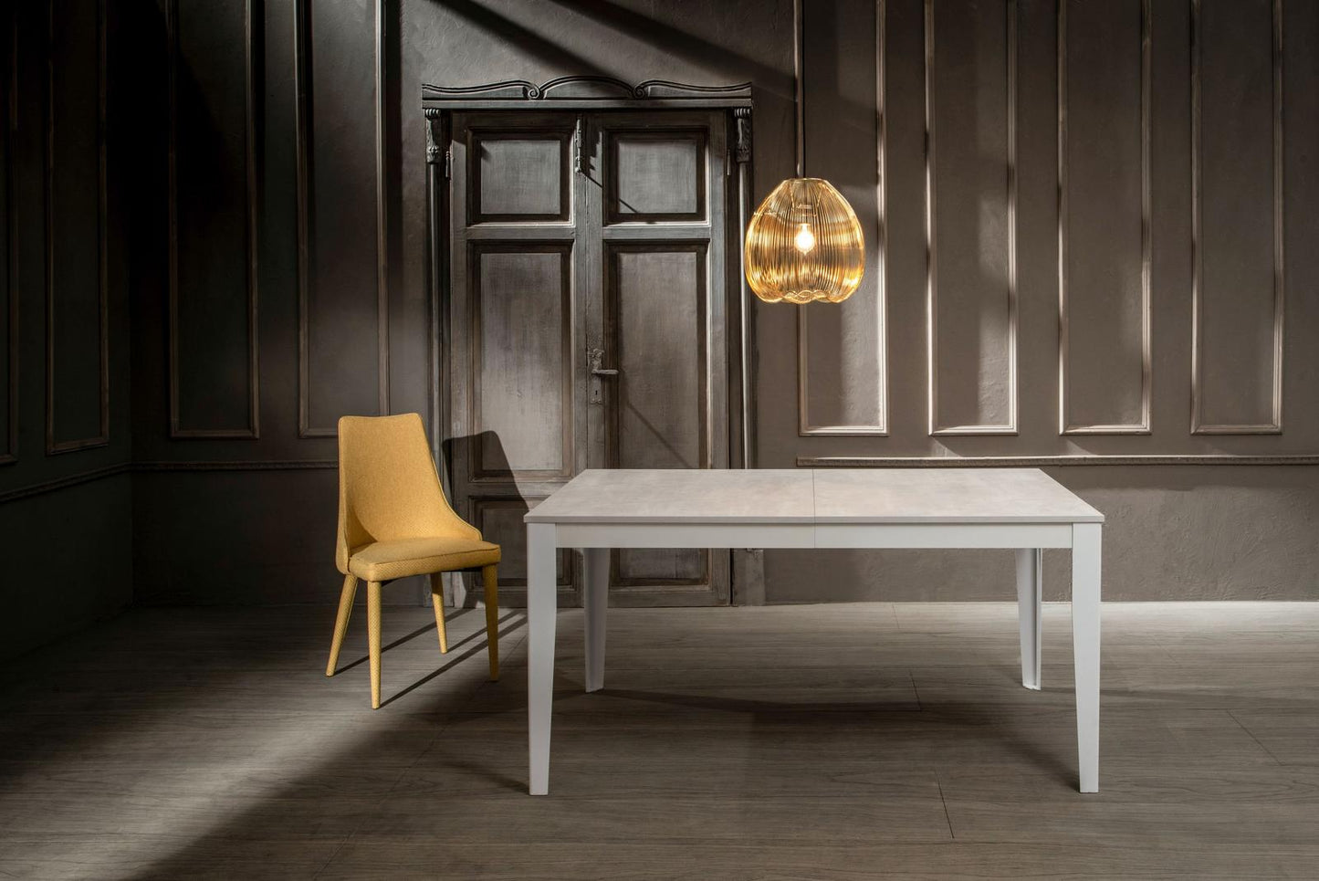 Mesa extensible hormigón blanco-metal blanco 90 cm x 156- 316 cm Alt. 76 cm