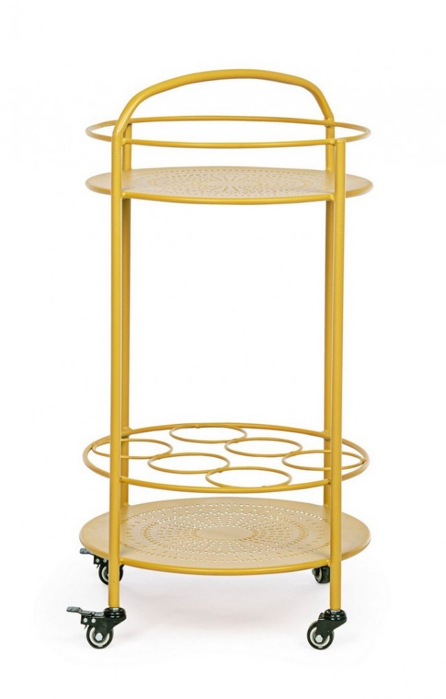 Carro para botellas de acero amarillo ocre