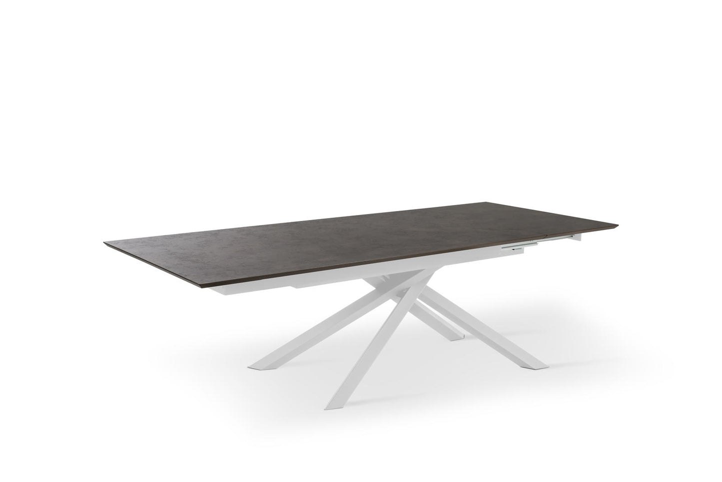 Mesa extensible con tapa óxido y patas blancas 170/270x90x76h cm