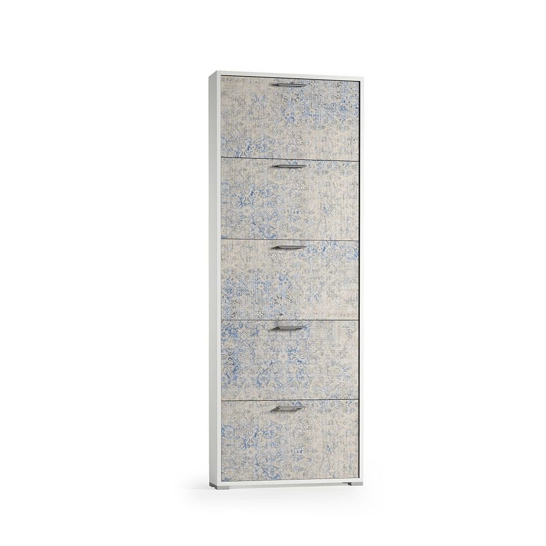 Zapatero con cinco puertas para hasta 15 pares de zapatos, blanco ante leizu