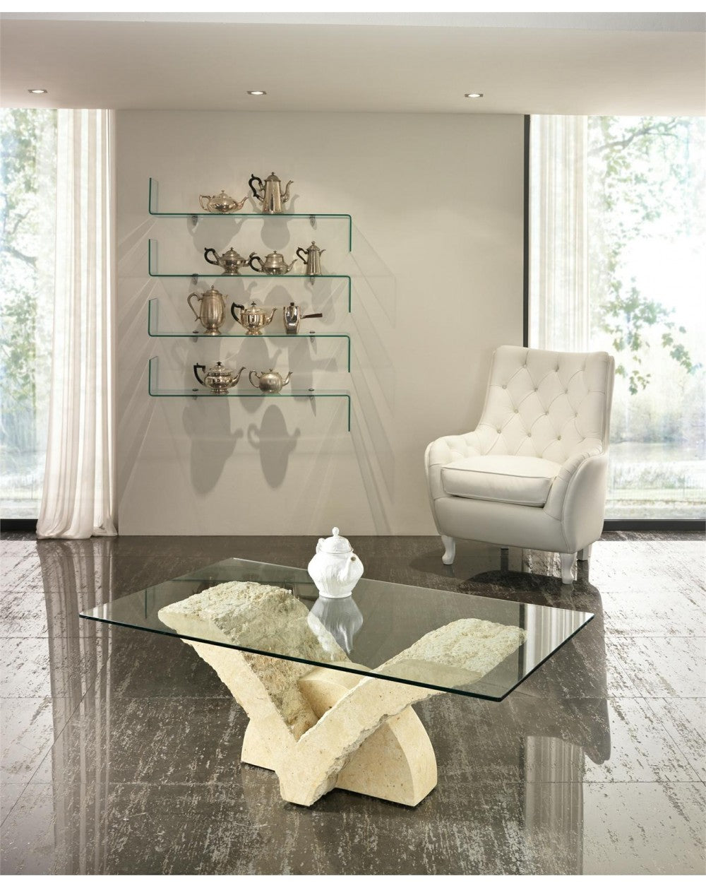Mesa de centro beige transparente 70 cm x 120 cm Alt. 40 cm