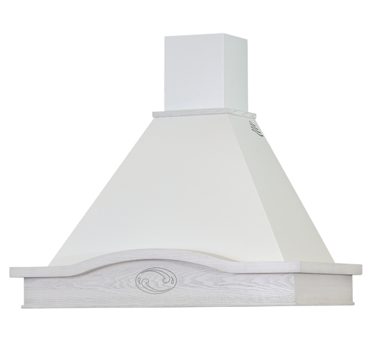 Campana extractora LUCREZIA de acero inoxidable blanco y estructura de madera color fresno de 90 cm