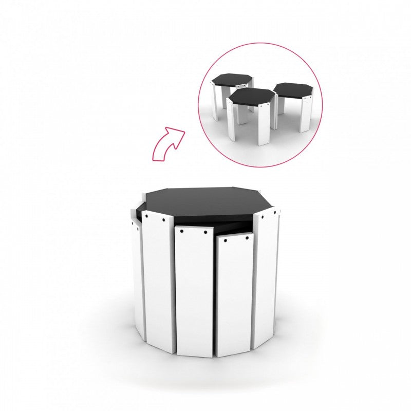 Mesas plegables triples blancas con tapa negra multiusos