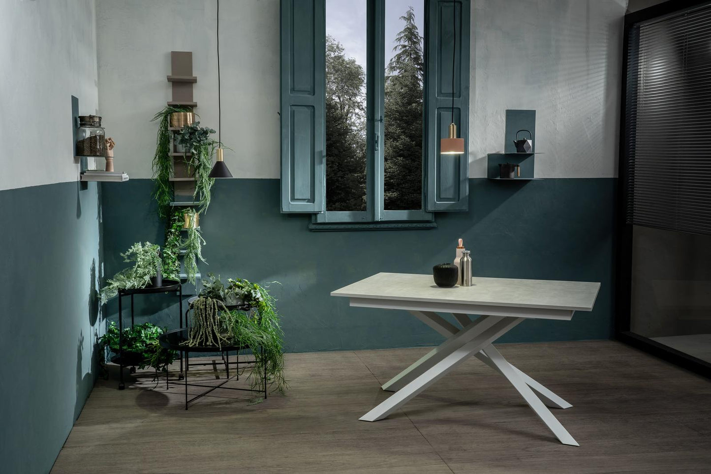Mesa extensible de hormigón blanco-blanco 90 cm x 140-190 cm Alt. 76 cm