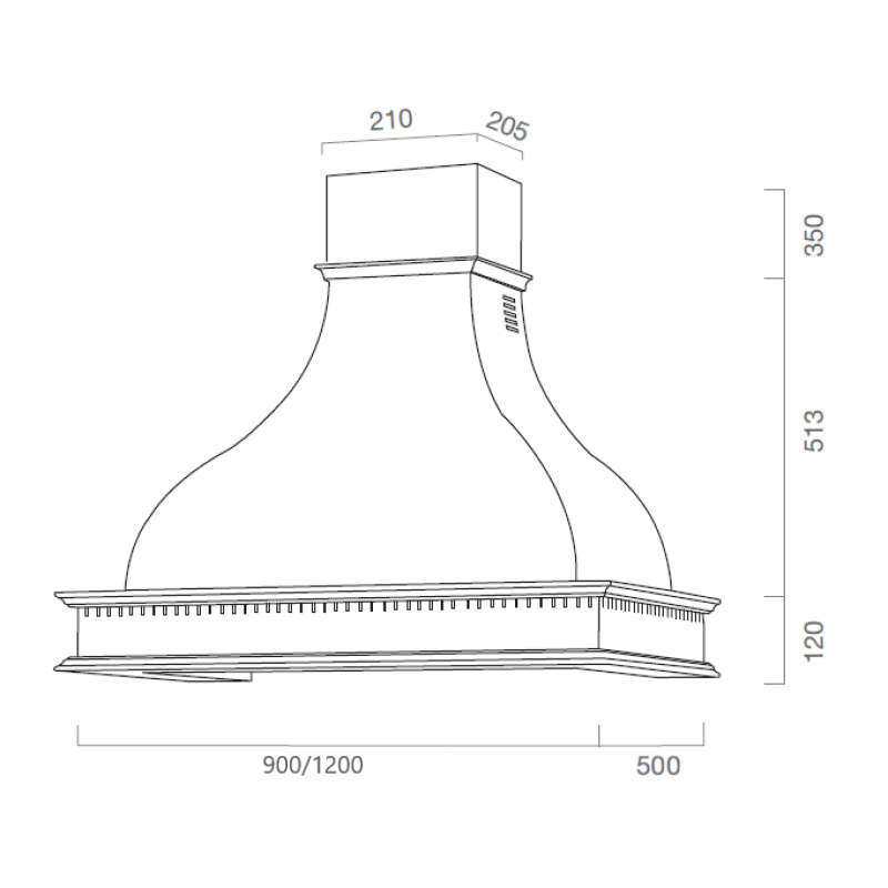 Campana de cocina rústica FAMILY blanca con estructura de madera con incrustaciones 120 cm