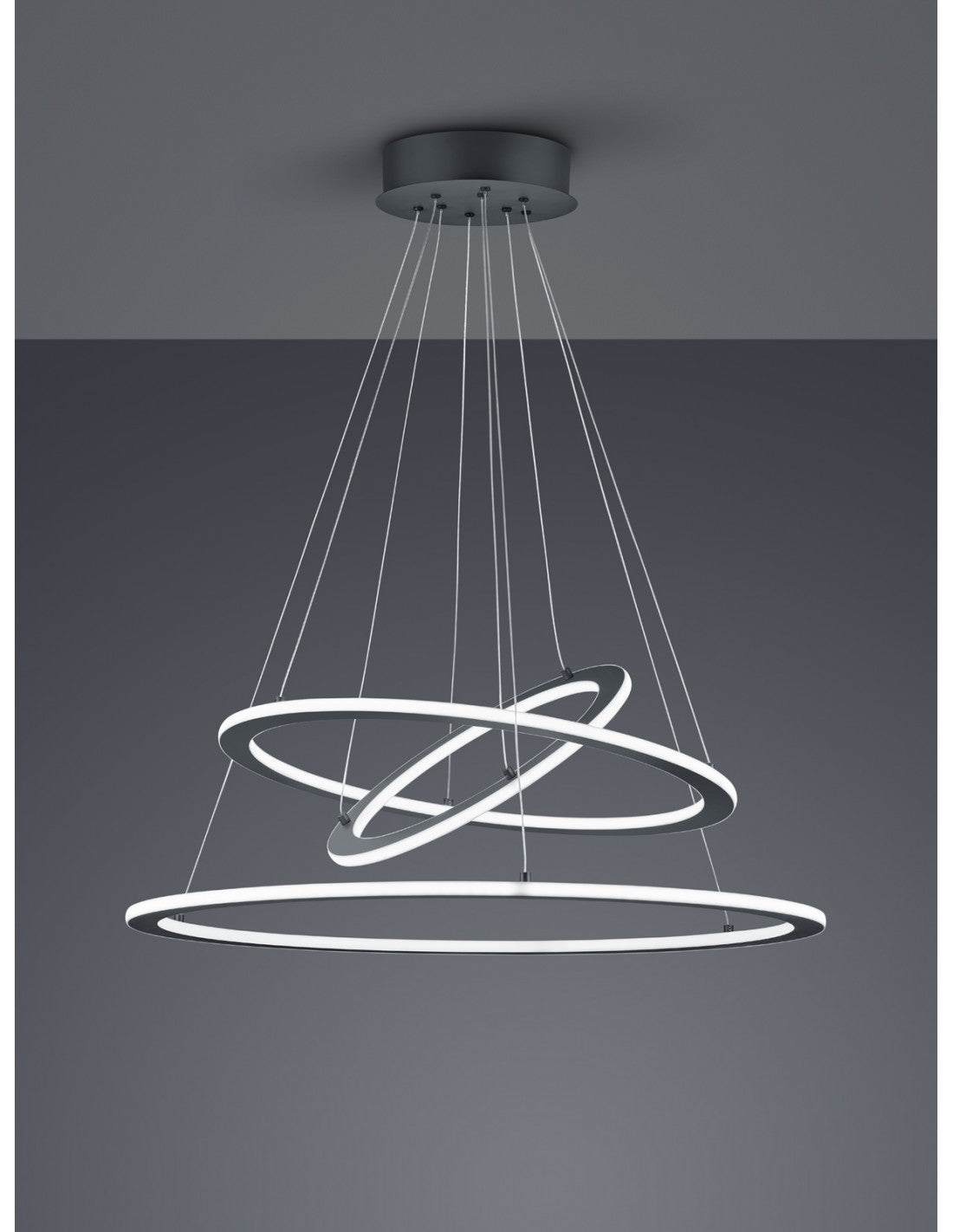 Lámpara colgante LED regulable 3 anillos Durban Antracita Ø80 cm Trio Lighting