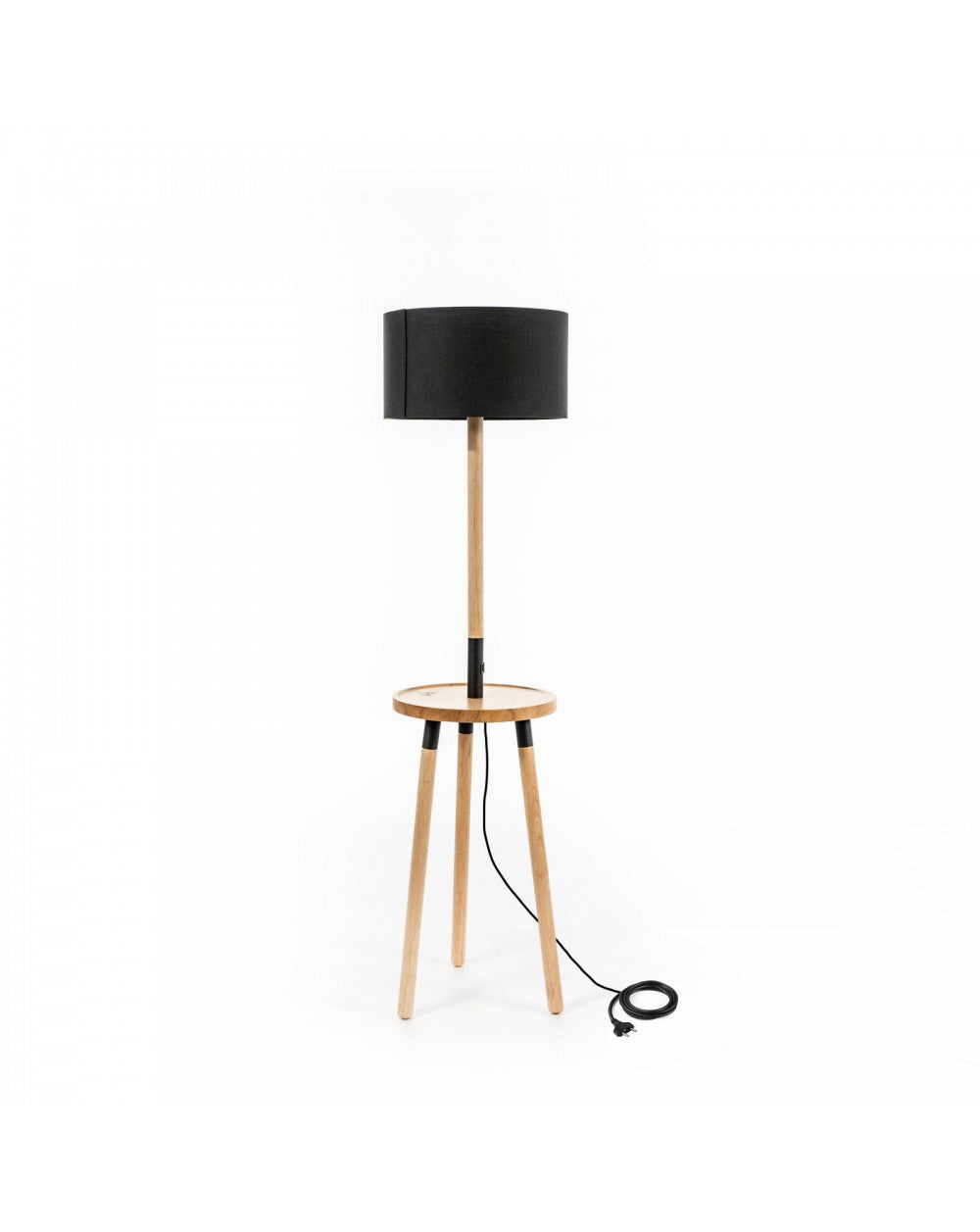 Lámpara de pie Acrux en tela negra y madera STS