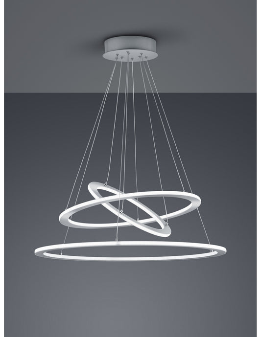 Lámpara colgante LED regulable 3 anillos Durban Níquel Ø80 cm Trio Lighting