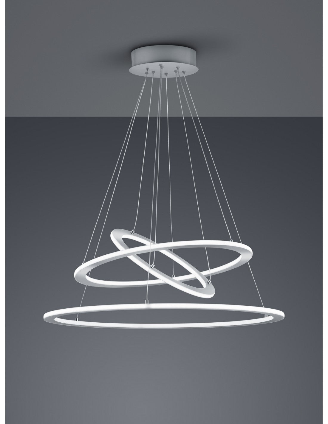 Lámpara colgante LED regulable 3 anillos Durban Níquel Ø80 cm Trio Lighting