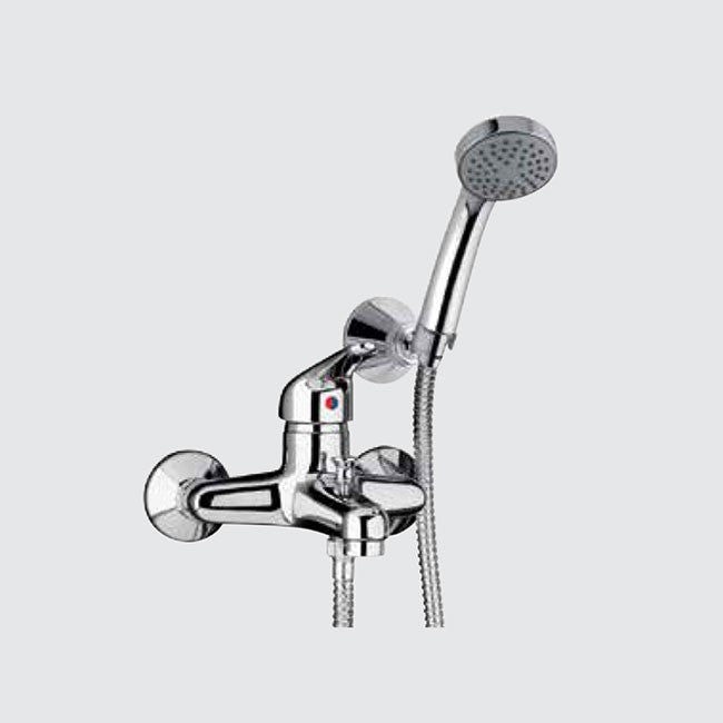 Mezclador exterior de bañera cromado completo con ducha y soporte de pared
