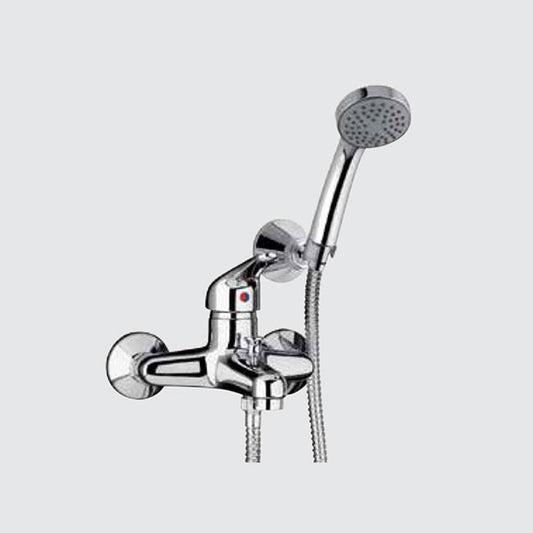Mezclador exterior de bañera cromado completo con ducha y soporte de pared