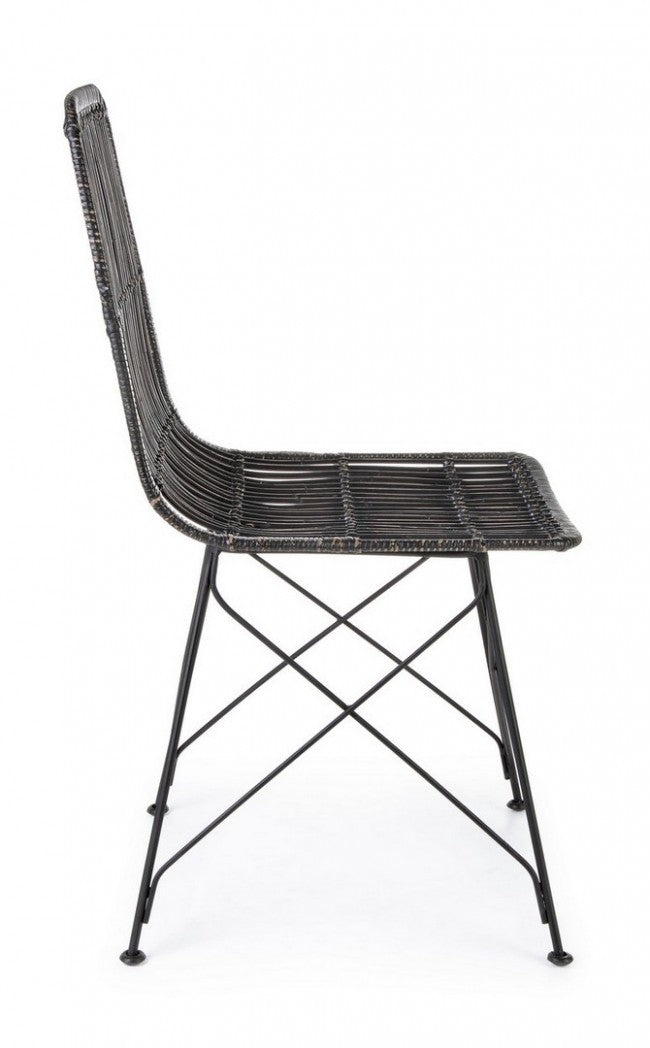 Silla de estilo moderno en acero y kubu Negro LUCILA 45x55x h85 cm
